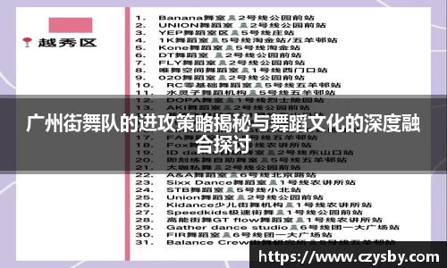 广州街舞队的进攻策略揭秘与舞蹈文化的深度融合探讨